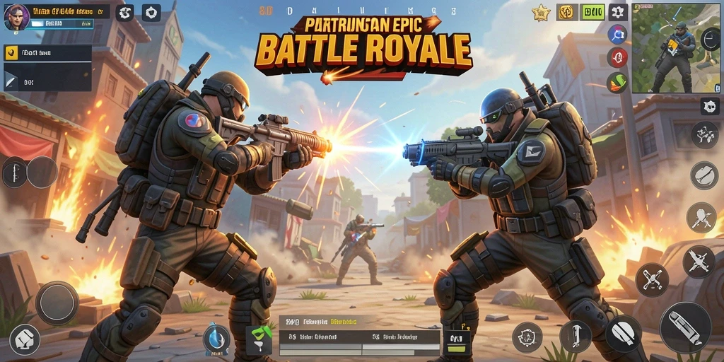Gameplay 8ID yang intens dalam pertempuran Battle Royale.