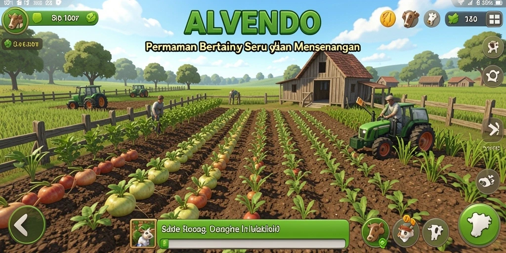 Tampilan gameplay ALVENDO dengan aktivitas bertani yang menarik.