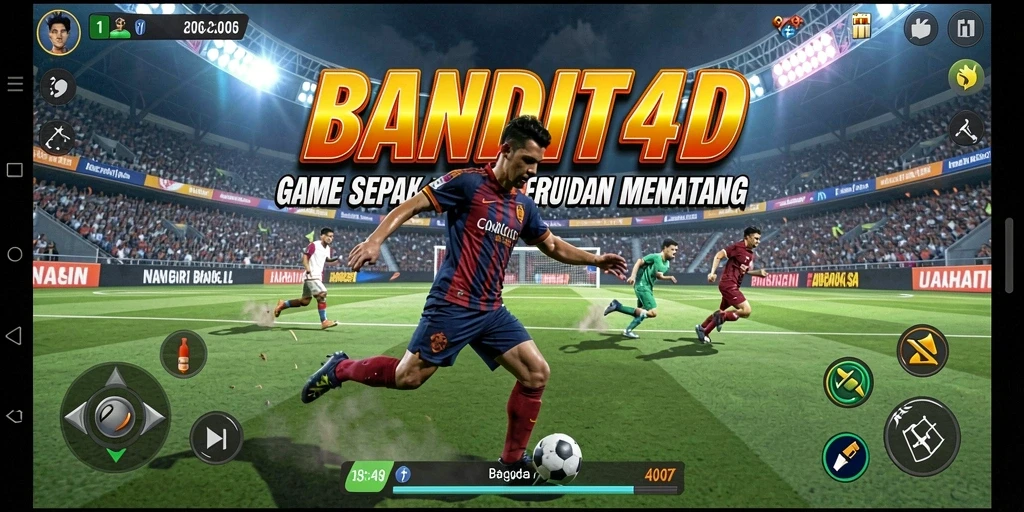 Screenshot utama BANDIT4D menampilkan aksi seru di lapangan sepak bola.