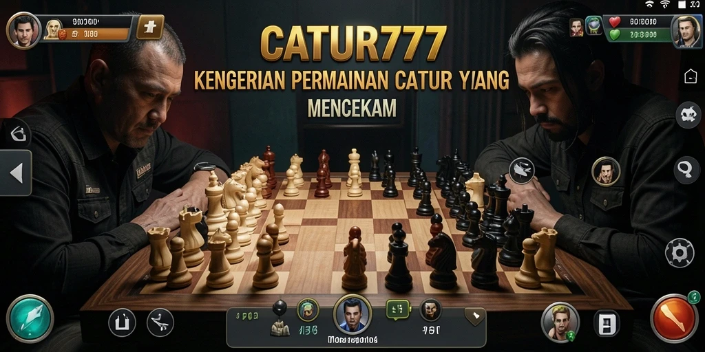Screenshot utama CATUR777 menunjukkan suasana menegangkan dalam permainan catur.