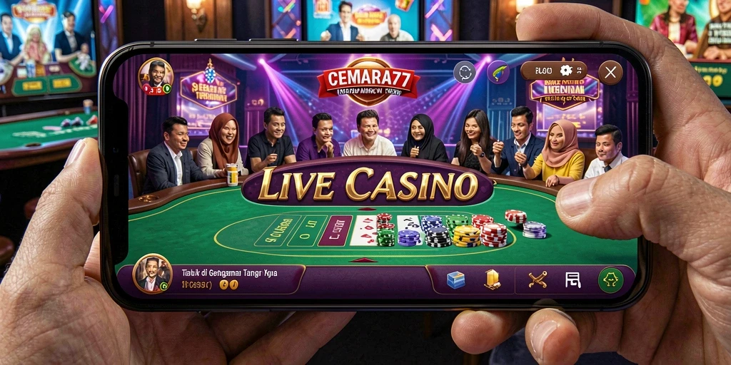 Screenshot utama CEMARA77 menampilkan gameplay menarik dan interaksi dealer langsung.