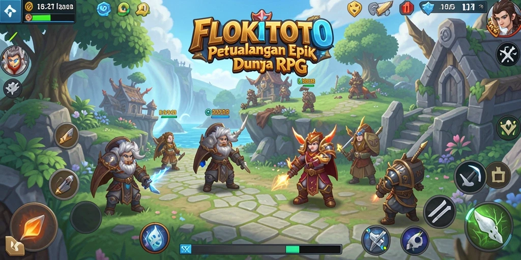 Tampilan gameplay epik dari petualangan di dunia RPG FLOKITOTO.