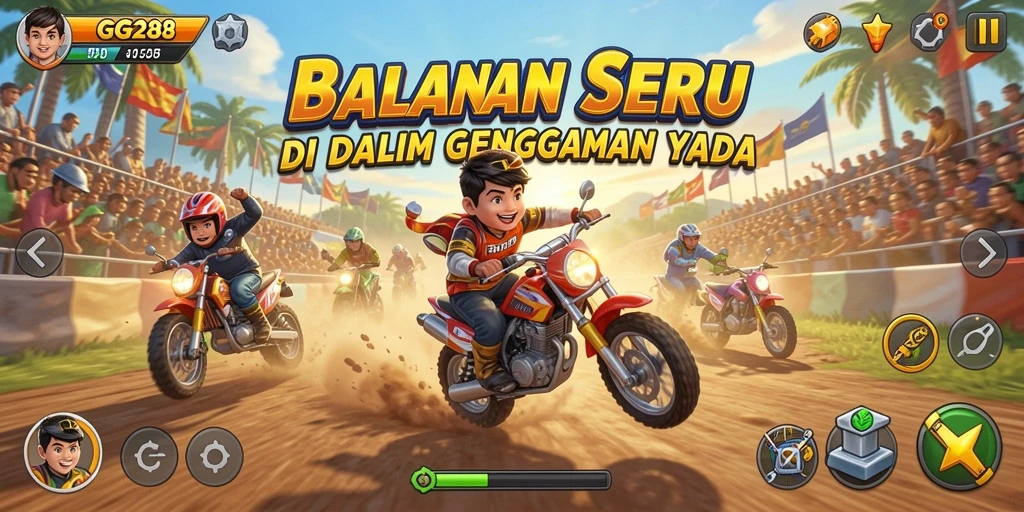 Screenshot gameplay GG288 dengan mobil balap dan trek menantang.