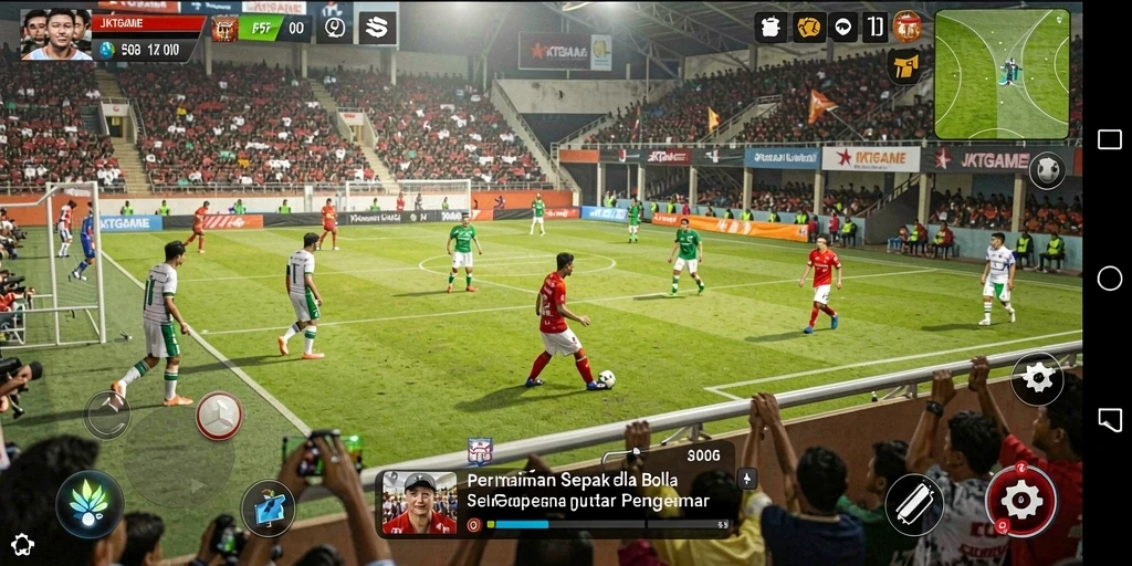 Tangkapan layar gameplay JKTGAME menampilkan aksi seru di lapangan.