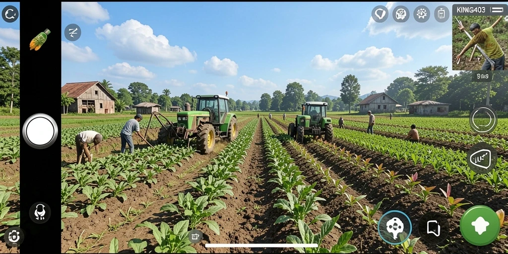 Tampilan permainan KING403 yang menampilkan ladang yang subur dan tanaman yang tumbuh.