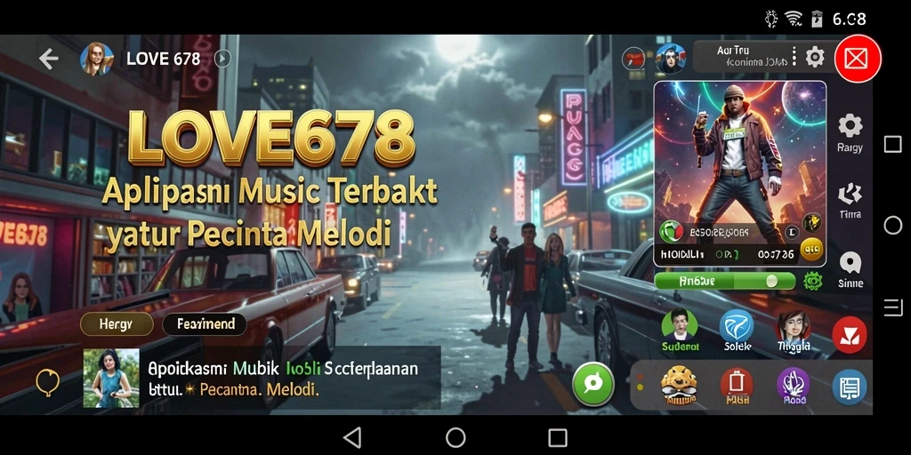 Tampilan screenshot utama LOVE678 menampilkan antarmuka aplikasi dengan banyak pilihan lagu.
