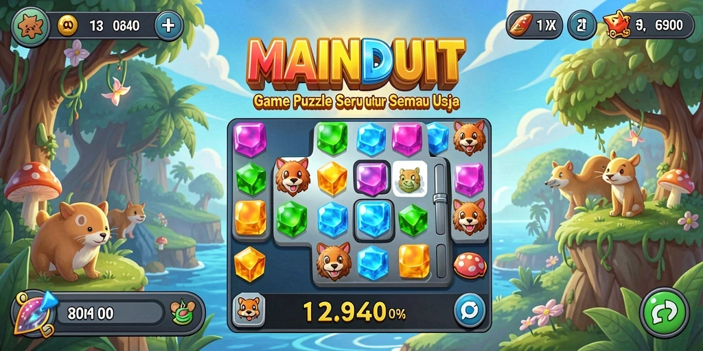 Tampilan layar permainan MAINDUIT dengan aksi Match-3 yang seru.