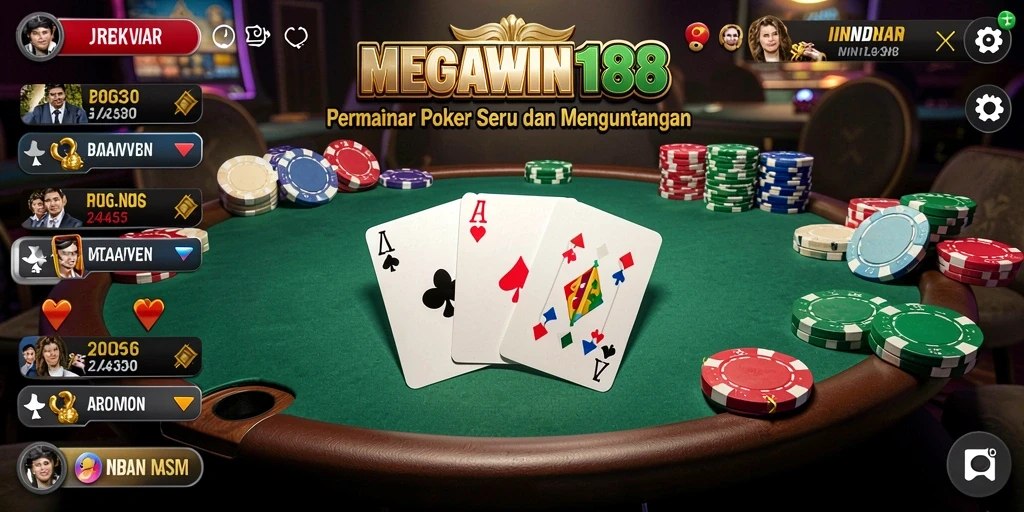Tampilan menarik dari gameplay Poker di MEGAWIN188.
