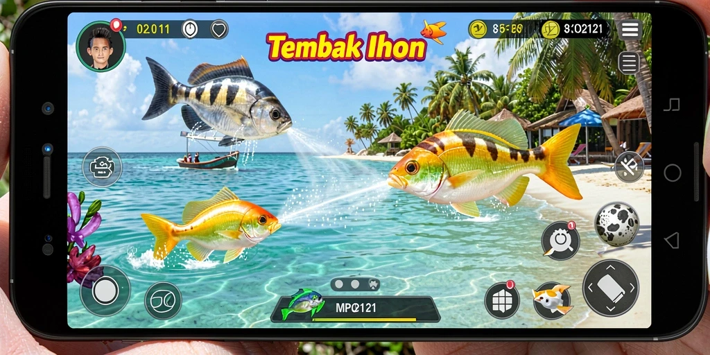 Screenshot menampilkan aksi seru dalam gameplay Tembak Ikan.