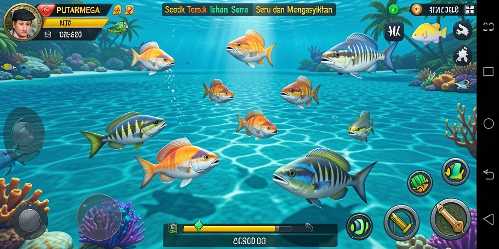 Gameplay seru PUTARMEGA dengan aksi tembak ikan yang mendebarkan.