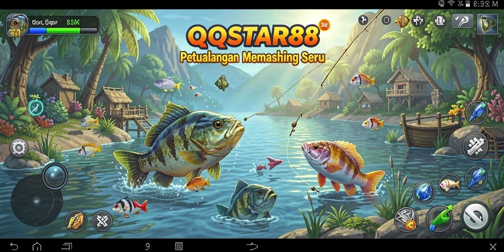 Gameplay QQSTAR88 dengan berbagai jenis ikan yang menunggu untuk ditangkap.