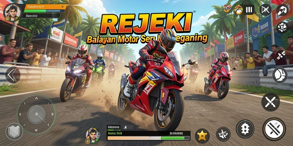Gameplay seru dan menegangkan di REJEKI saat balapan motor.