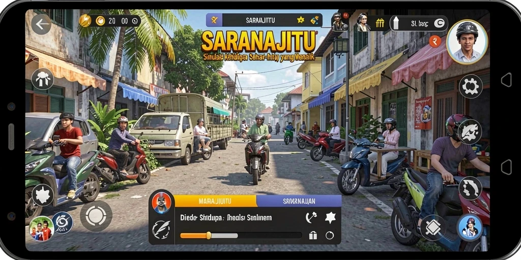 Tampak antarmuka gameplay SARANAJITU yang menarik dan interaktif.