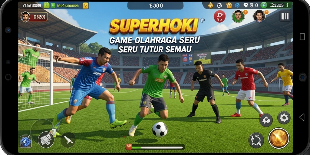 Screenshot SUPERHOKI menampilkan aksi seru dalam pertandingan olahraga.