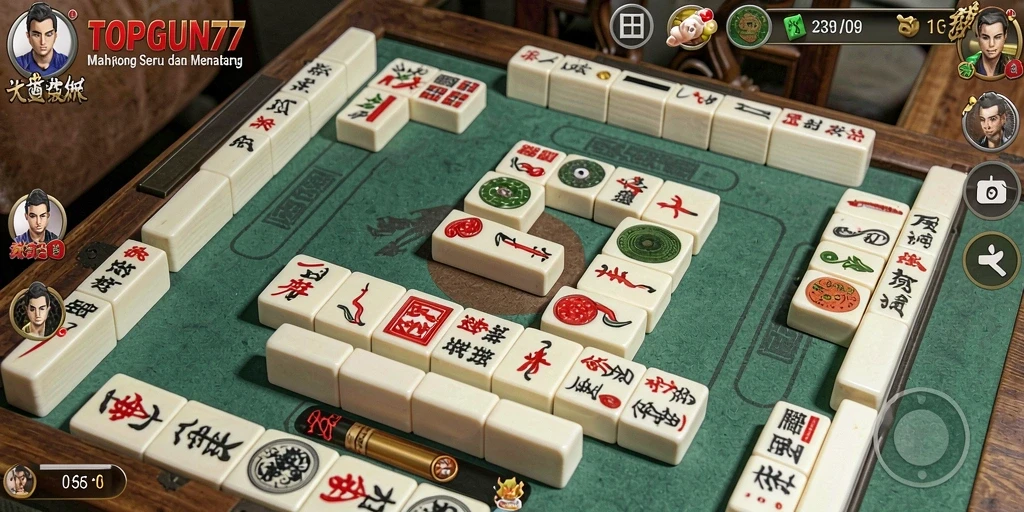 Tampilan gameplay Mahjong yang menarik di TOPGUN77.