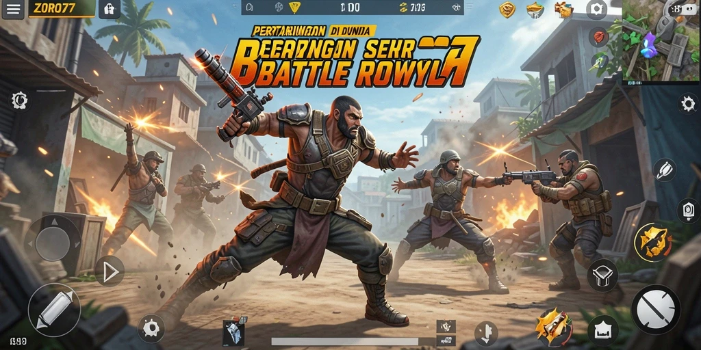 Tangkapan layar ZORO77 menunjukkan aksi pertarungan mendebarkan di arena Battle Royale.